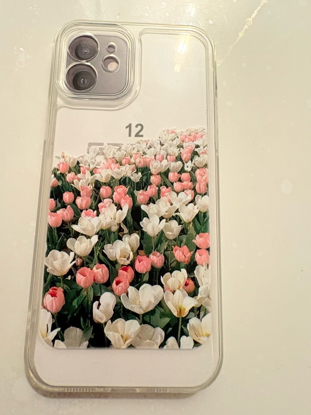 Clear Transparent Floral Tulip
Back Case Cover for Apple iPhone 12 Pink